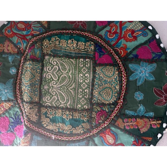 18" Indian Patchwork Round Floor Cushion Cover Indian Pillow Decor Bohemian Seat - Picture 4 of 6